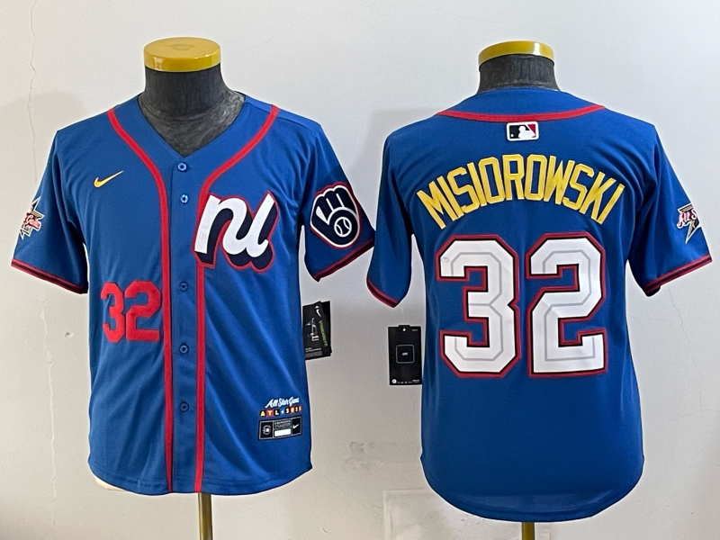 Youth Milwaukee Brewers #32 Misiorowski blue Nike MLB 2025 jersey 004->youth mlb jersey->Youth Jersey
